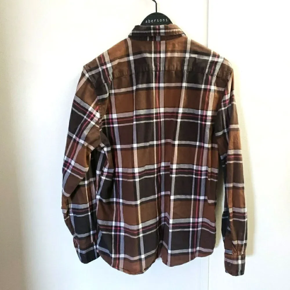 Banana Republic Ultra Soft Flannel Brown Plaid Untucked Slim Fit Long Sleeve Lg